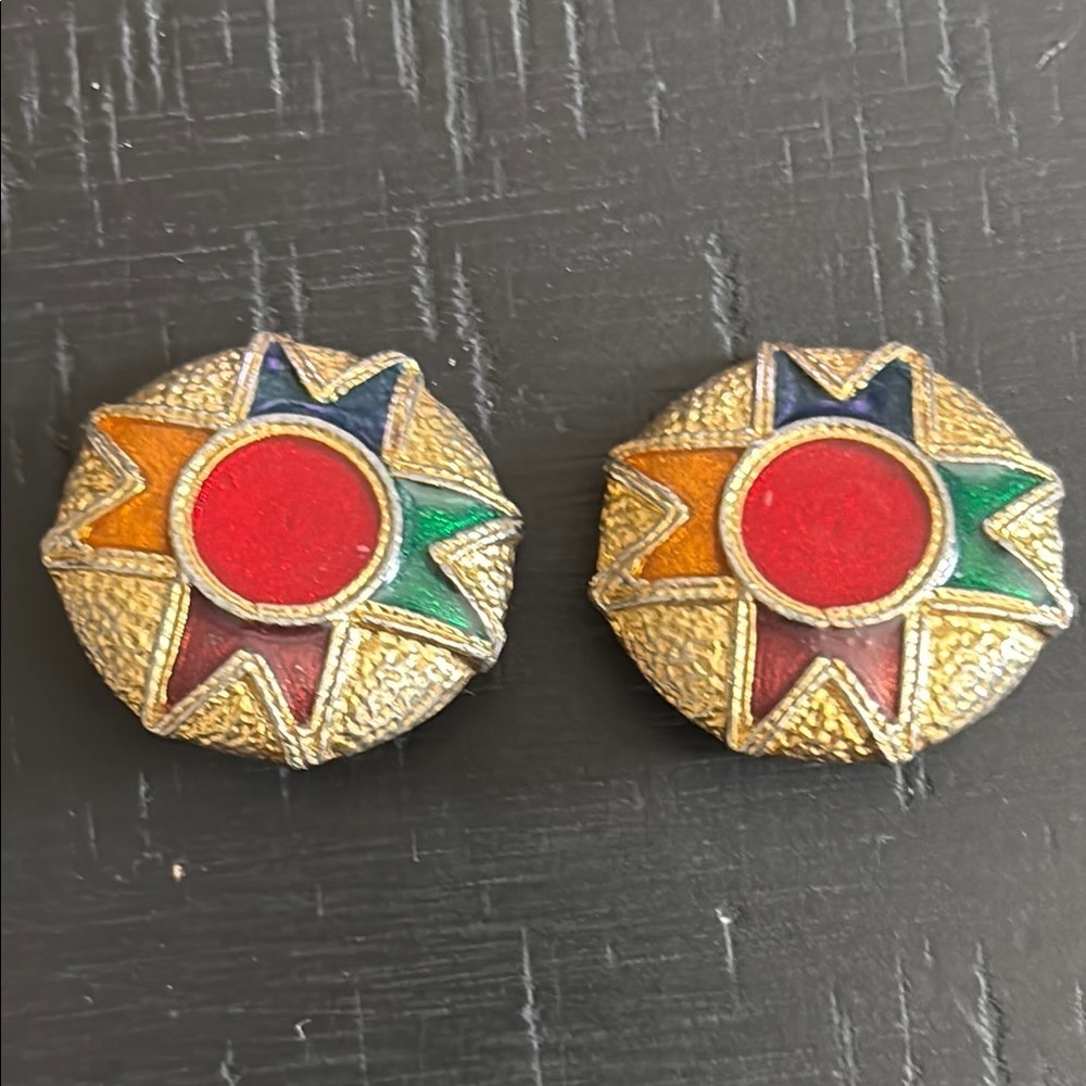 Vintage Multicolor Enamel Clip On Earrings Retro​